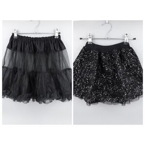 2 Skirt Girls Black Sequins Petticoat Underskirt Tutu Mini Sparkle Party Holiday